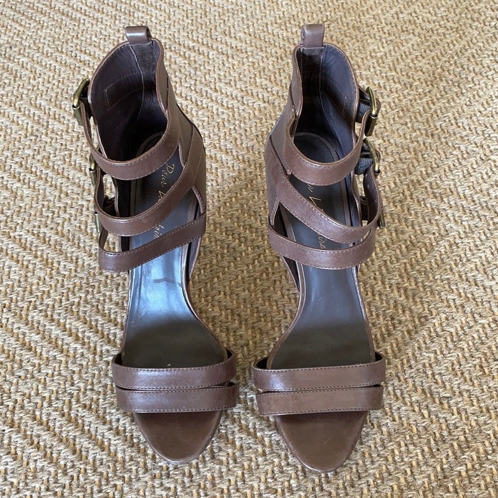 Brown leather strapped heels
